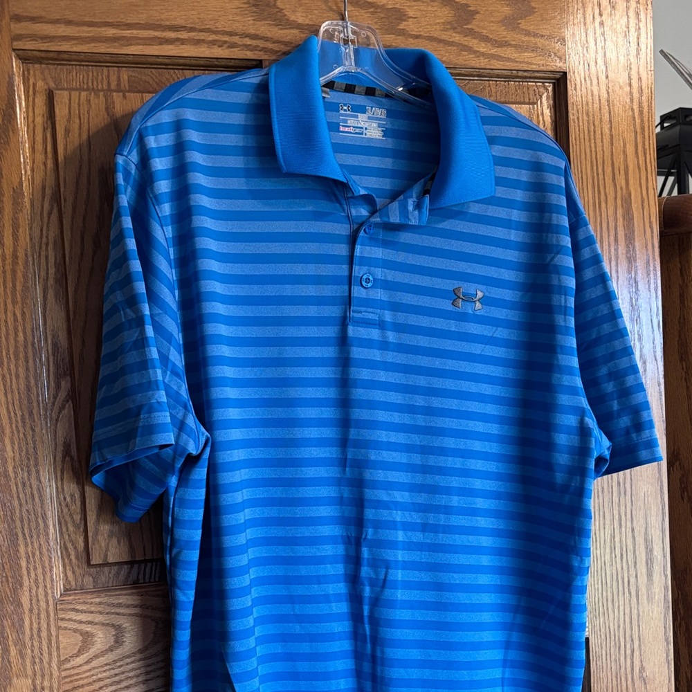 Under Armour Men's Striped Blue Polo